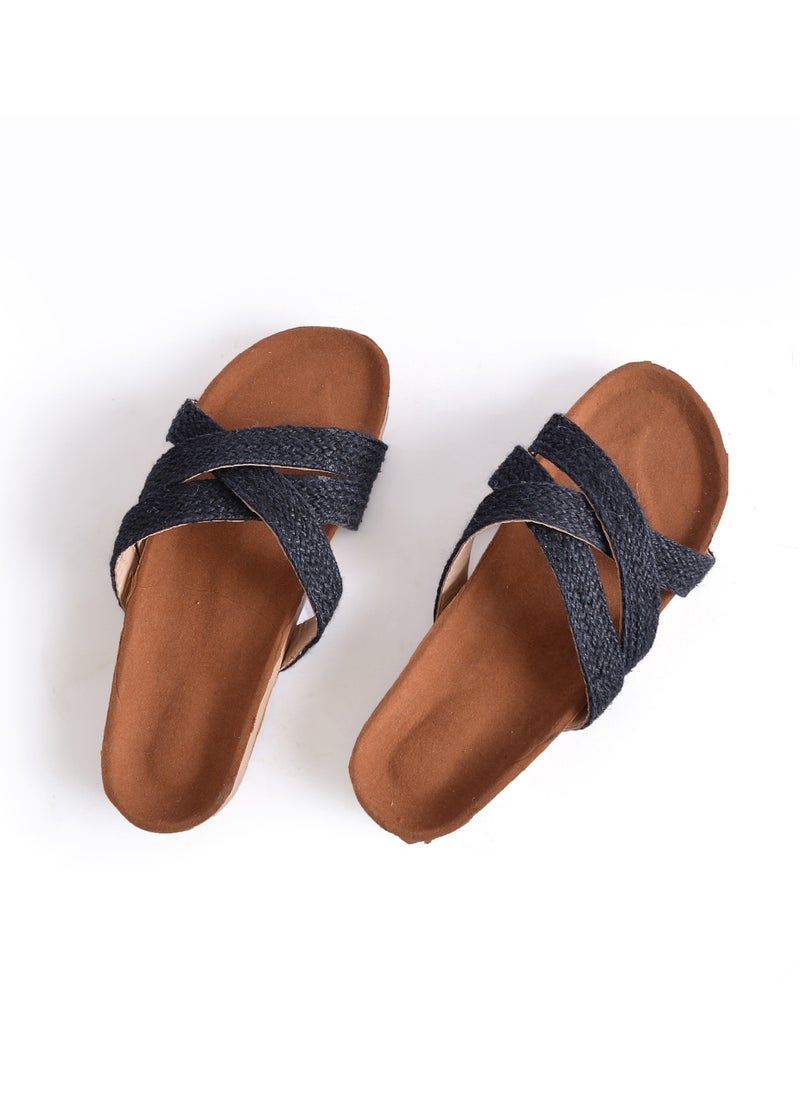 LIFESTYLISH - Slipper Flat Material Burlap SL-120 - Black - Image 1