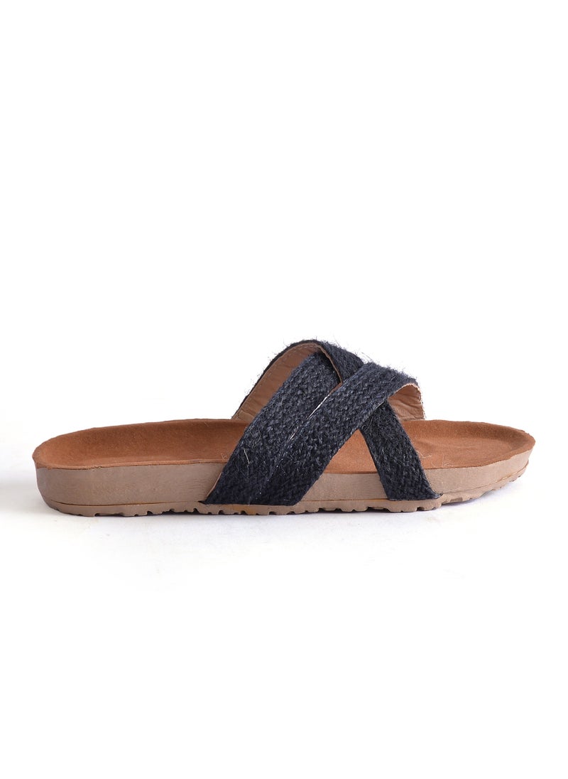 LIFESTYLISH - Slipper Flat Material Burlap SL-120 - Black - Image 1