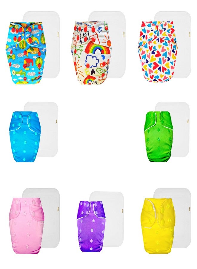 Dumbledo Premium Cloth Diaper with Cotton Insert (Pack of 8) | Snug Fit | Reusable & Washable | Travel Friendly | All-Day Wear | 3 Months - 3 Years | Unisex Baby - Image 1