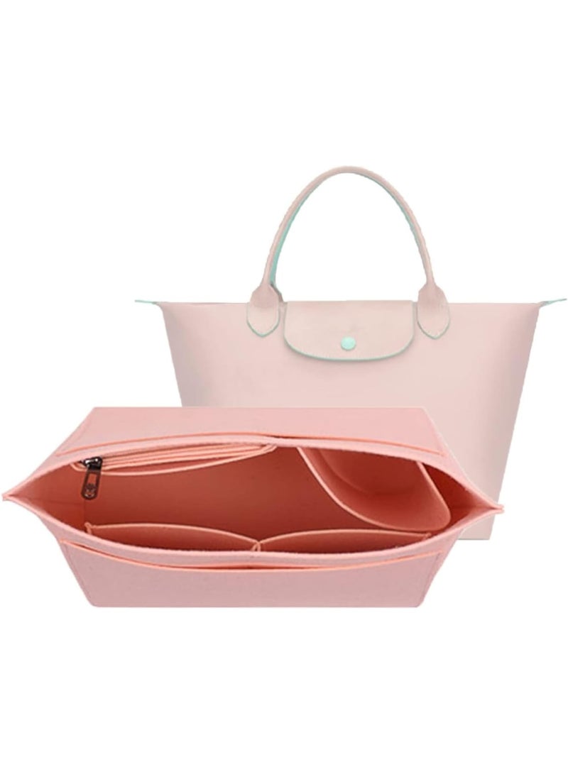 SOLARAE منظم حقيبة يد من الفelt متعدد الجيوب، إدخال حقيبة قابلة للطي، إدخال منظم حقائب و قاعدة شكل، لمنظم محفظة لإدخال Longchamp (صغير، وردي) - Image 1