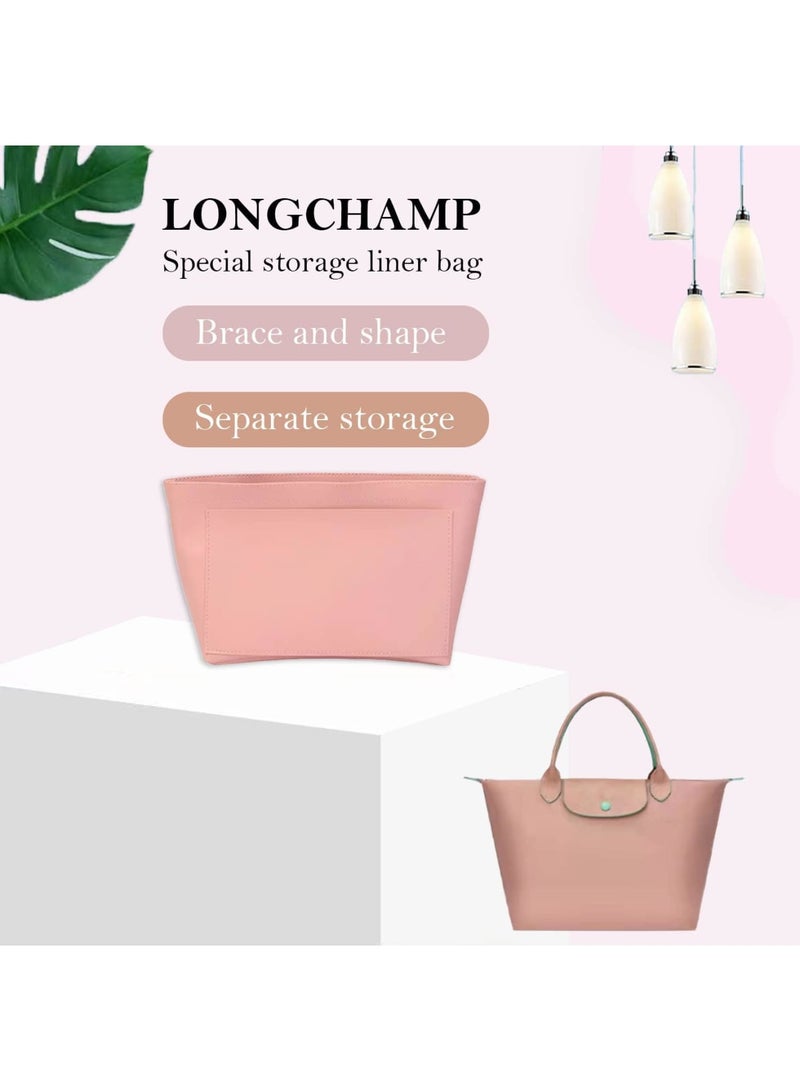 SOLARAE منظم حقيبة يد من الفelt متعدد الجيوب، إدخال حقيبة قابلة للطي، إدخال منظم حقائب و قاعدة شكل، لمنظم محفظة لإدخال Longchamp (صغير، وردي) - Image 2