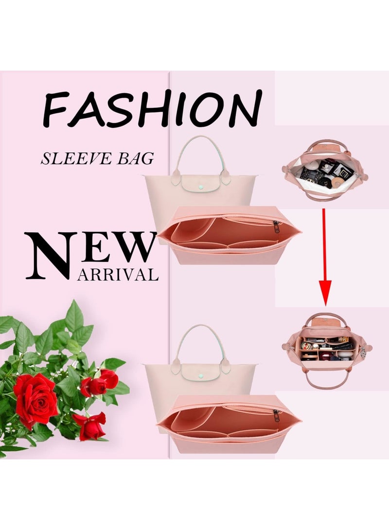 SOLARAE منظم حقيبة يد من الفelt متعدد الجيوب، إدخال حقيبة قابلة للطي، إدخال منظم حقائب و قاعدة شكل، لمنظم محفظة لإدخال Longchamp (صغير، وردي) - Image 4