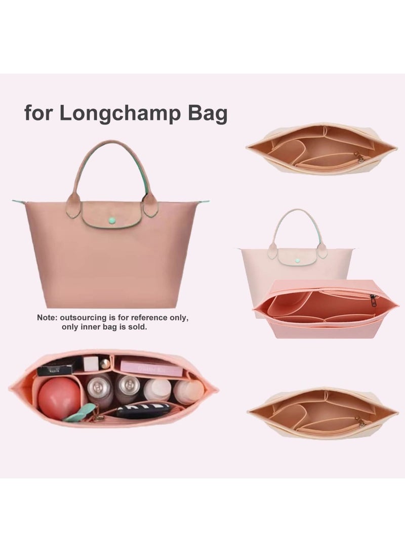 SOLARAE منظم حقيبة يد من الفelt متعدد الجيوب، إدخال حقيبة قابلة للطي، إدخال منظم حقائب و قاعدة شكل، لمنظم محفظة لإدخال Longchamp (صغير، وردي) - Image 3