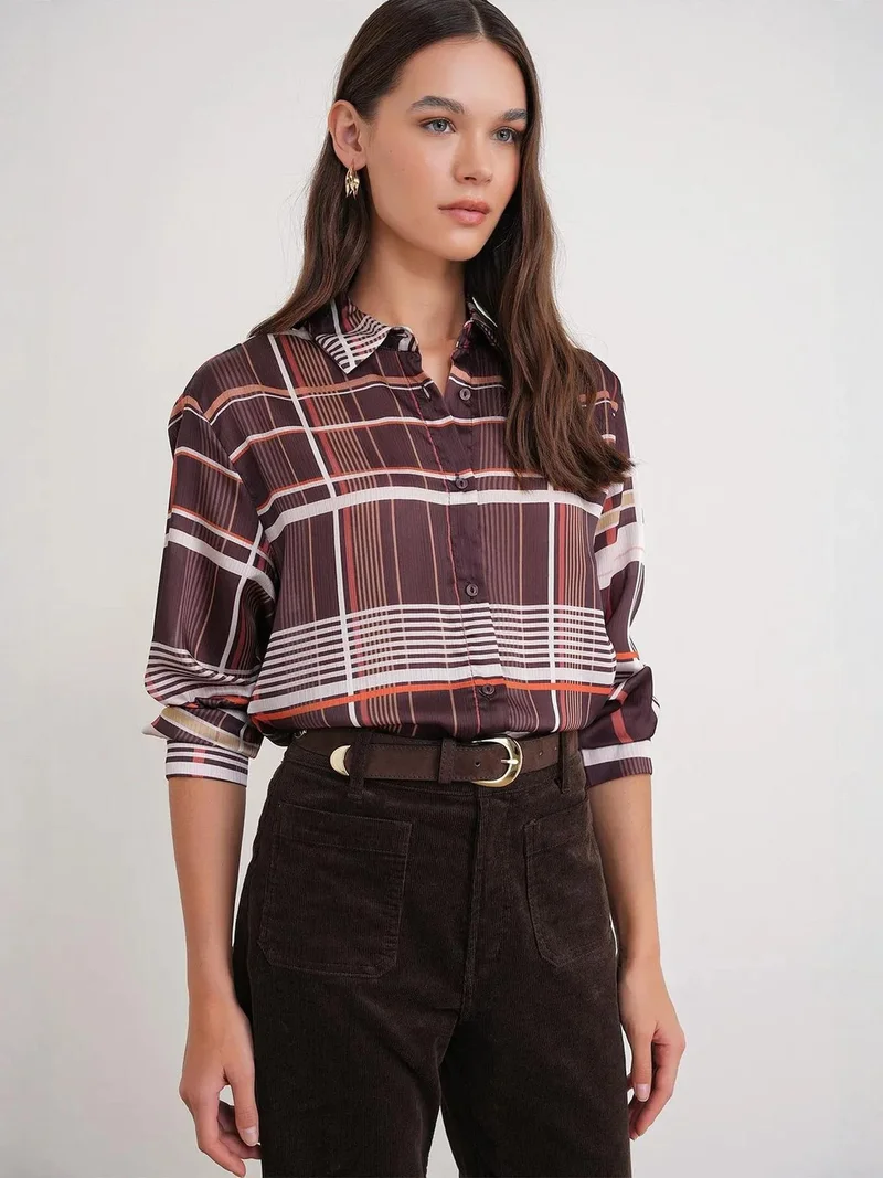 MixRay Mixray Plaid Button-Up Satin Shirt