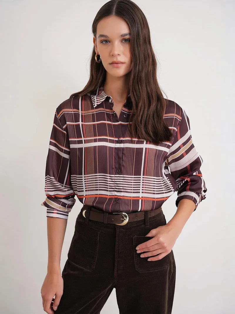 MixRay Mixray Plaid Button-Up Satin Shirt