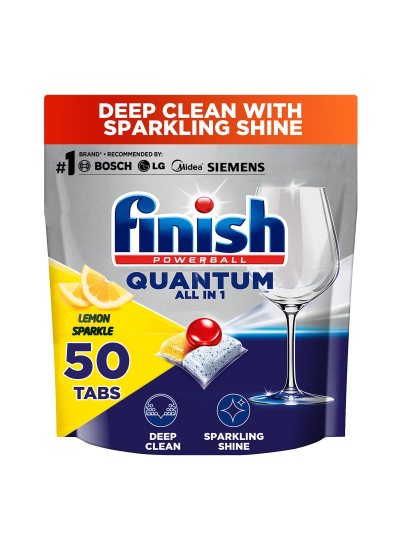 Finish Powerball Quantum All In 1 Dishwasher Lemon Sparkle 50 Tablets - Image 1