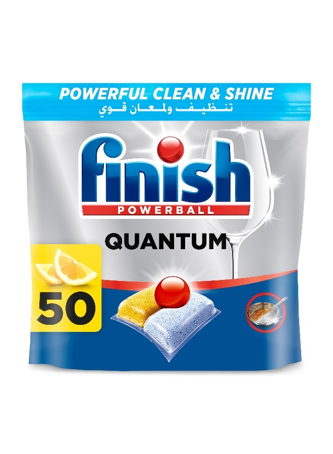 Finish Quantum All in 1 Dishwasher Tablets, Lemon Sparkle Scent, 50 Tabs - Image 1