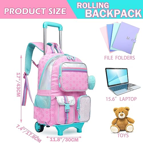 Meetbelify Backpack with Wheels for Girls Rolling Backpack Cute Carry on Backpack for Elementary Student - Image 2