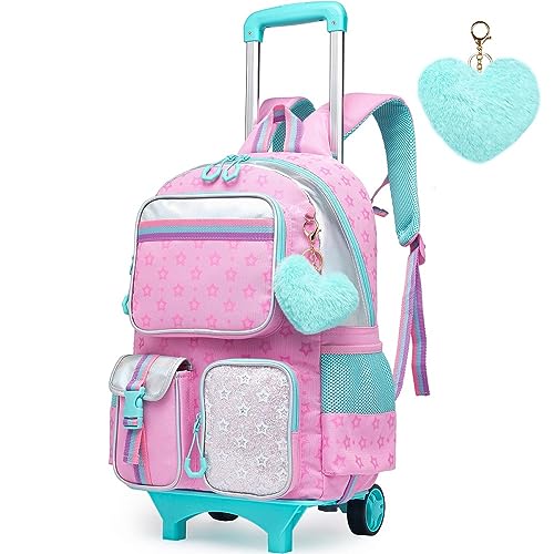 Meetbelify Backpack with Wheels for Girls Rolling Backpack Cute Carry on Backpack for Elementary Student - Image 1