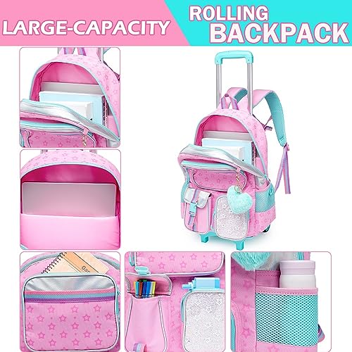 Meetbelify Backpack with Wheels for Girls Rolling Backpack Cute Carry on Backpack for Elementary Student - Image 4