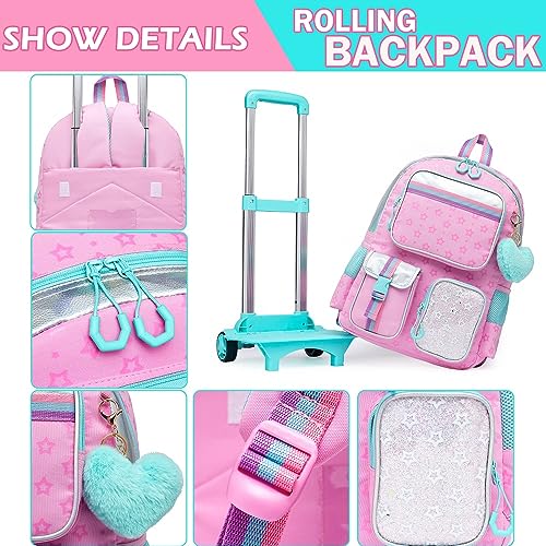 Meetbelify Backpack with Wheels for Girls Rolling Backpack Cute Carry on Backpack for Elementary Student - Image 5