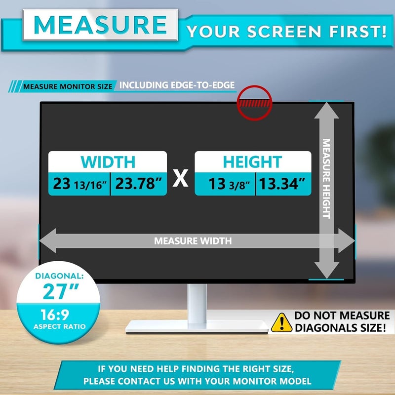PYS Upgrade 27 Inch Computer Monitor Privacy Screen Filter with - 16:9 Aspect Removable Anti Glare Blue Light Crystal Clear Privacy Screen Shield - No Magnetic No Glue - Anti Scratch Screen Protector - Image 4