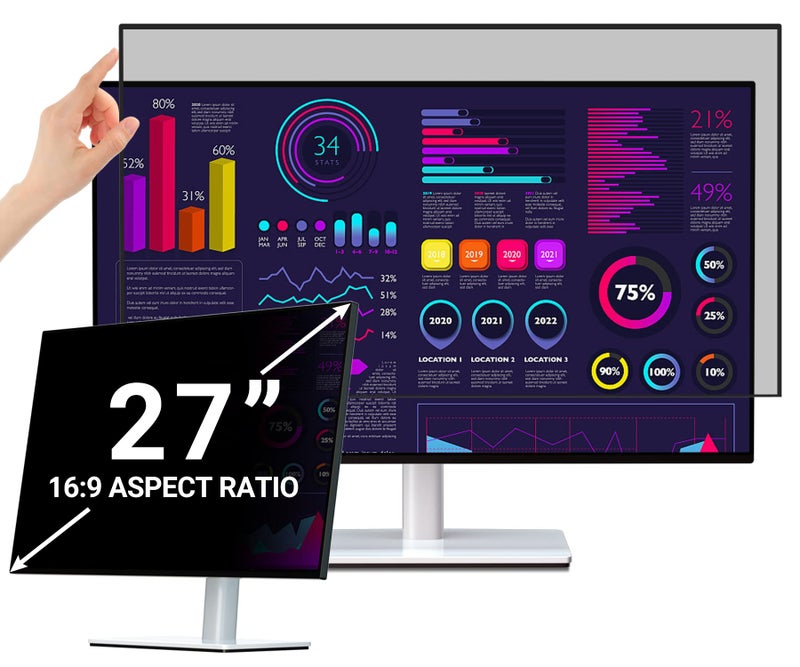 PYS Upgrade 27 Inch Computer Monitor Privacy Screen Filter with - 16:9 Aspect Removable Anti Glare Blue Light Crystal Clear Privacy Screen Shield - No Magnetic No Glue - Anti Scratch Screen Protector - Image 1