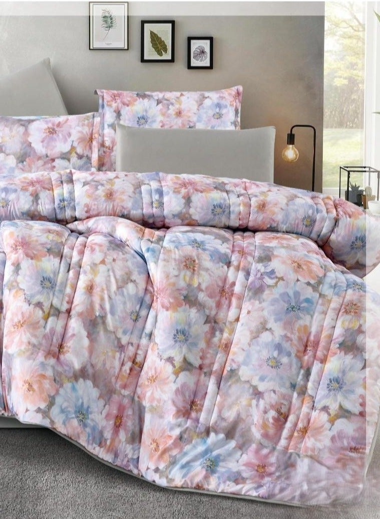 Summer double bed sheet set, 6 pieces, luxurious floral design, microfiber material, size 230*250 cm - Image 2