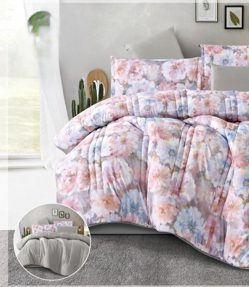 Summer double bed sheet set, 6 pieces, luxurious floral design, microfiber material, size 230*250 cm - Image 3