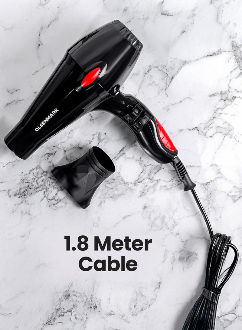 Olsenmark Hair Dryer OMH4093K, High Speed hair styler, POWER: 2200W - 2400W, Quiet Sound 2 Speed and 2 Heat Settings, Quick Drying Styling 2 Years Warranty, Black Black - Image 3