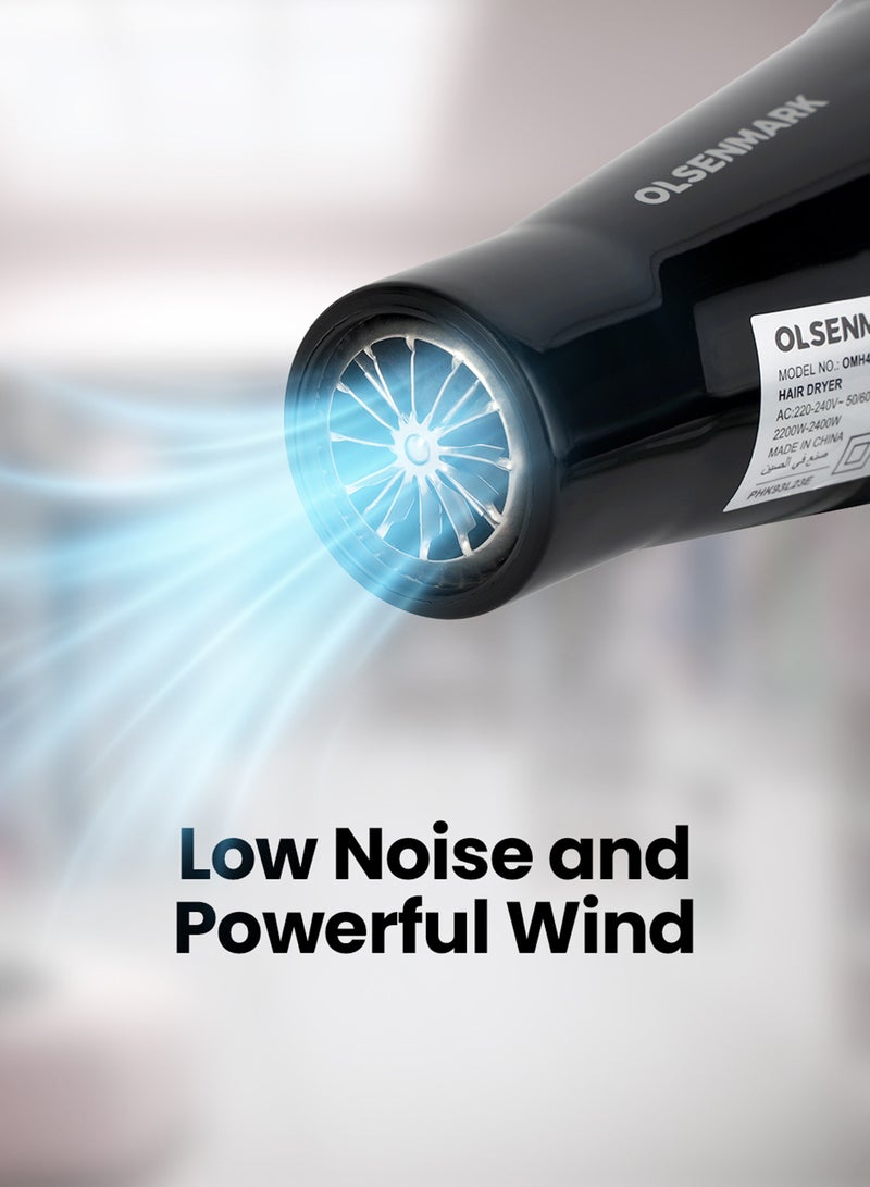 Olsenmark Hair Dryer OMH4093K, High Speed hair styler, POWER: 2200W - 2400W, Quiet Sound 2 Speed and 2 Heat Settings, Quick Drying Styling 2 Years Warranty, Black Black - Image 4