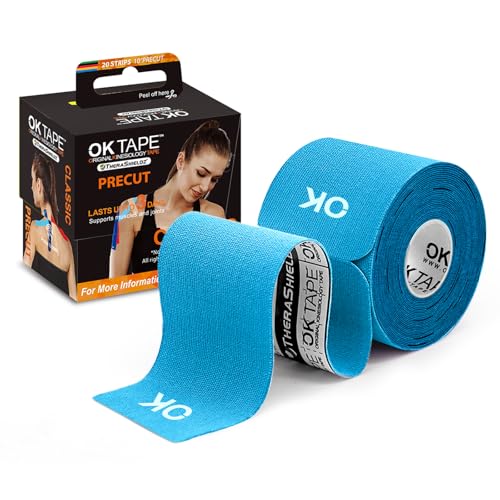 OK TAPE Kinesiology Tape 10 inches Precut 20 Strips Cotton Elastic Athletic Tape Latex Free 2in x 16ft Light Blue - Image 2