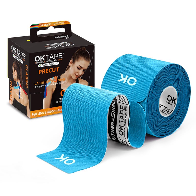 OK TAPE Kinesiology Tape 10 inches Precut 20 Strips Cotton Elastic Athletic Tape Latex Free 2in x 16ft Light Blue - Image 3