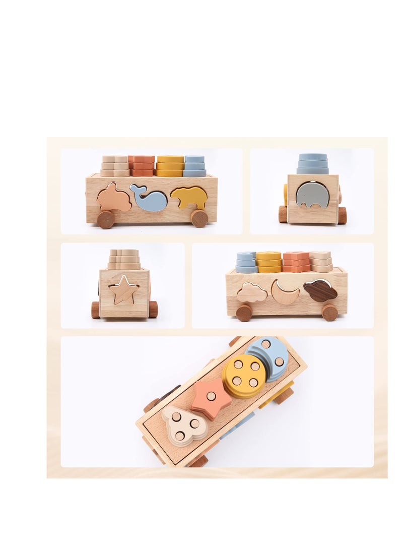 لعبة سيارة خشبية لتشكيل الأشكال من روشدة مونتيسوري للأطفال الصغار، لعبة تعليمية من السيليكون للتكديس للأولاد والبنات من عمر 1-3 سنوات، هدية مثالية للأطفال في مرحلة ما قبل المدرسة - Image 1