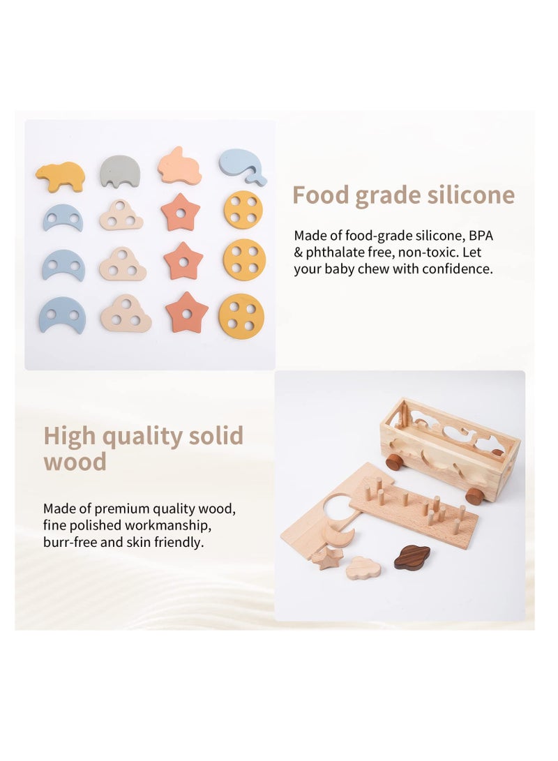لعبة سيارة خشبية لتشكيل الأشكال من روشدة مونتيسوري للأطفال الصغار، لعبة تعليمية من السيليكون للتكديس للأولاد والبنات من عمر 1-3 سنوات، هدية مثالية للأطفال في مرحلة ما قبل المدرسة - Image 3