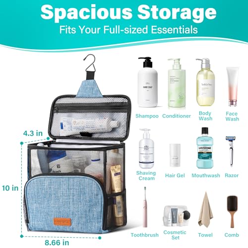 Hiverst Hanging Toiletry Bag, Shower Caddy Tote Bag (Updated Version, Full Size Bottle Compatible), Bath Organizer for College Dorms, Gym, Camp, Women Men, with Funny Luggage Tag - Image 3