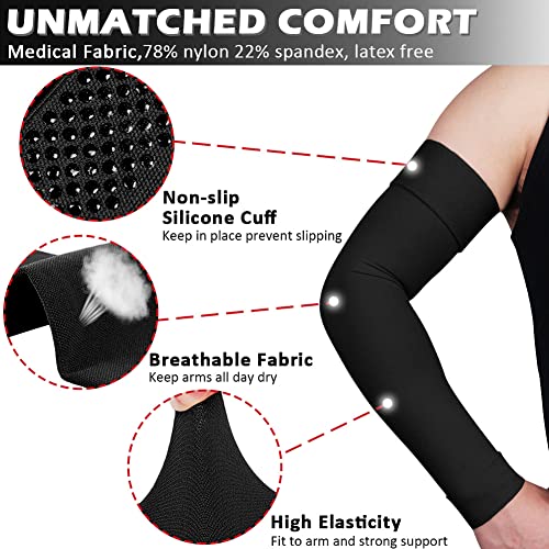 Ailaka Medical Compression Arm Sleeves for Men Women - 20-30 mmHg Lymphedema Compression Sleeves Support for Arms Pain - Image 3