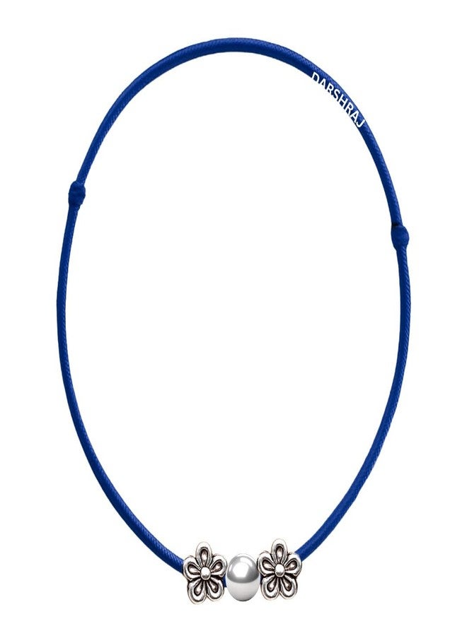 DARSHRAJ Handmade 925 Sterling Silver Anklet with Blue Thread with Flower & Ball Beads for Women & Girls - Image 1