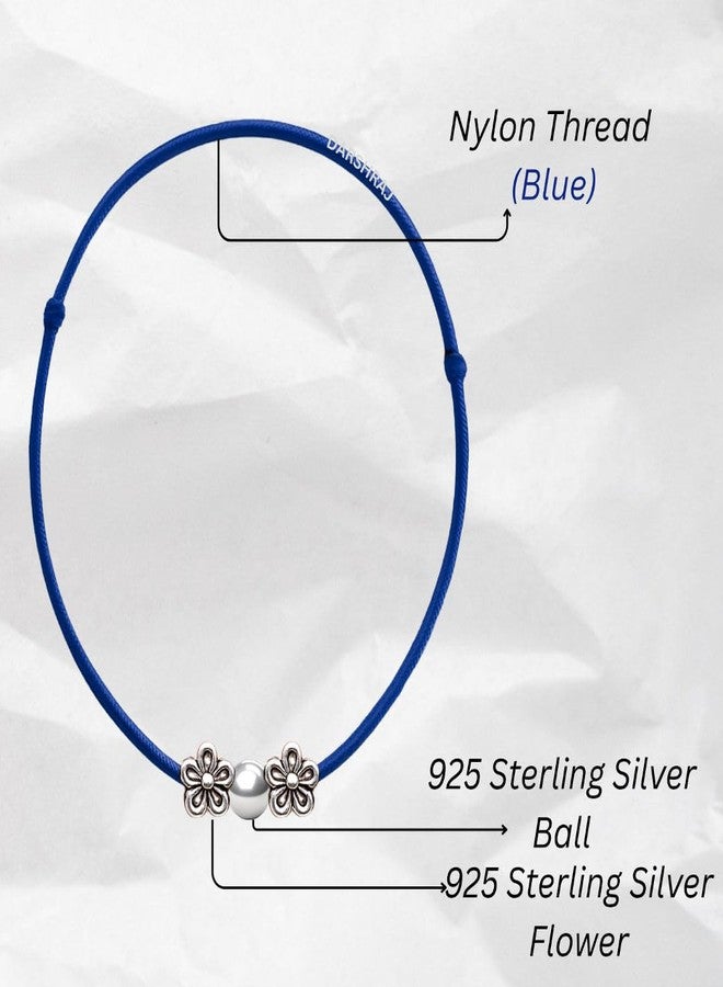 DARSHRAJ Handmade 925 Sterling Silver Anklet with Blue Thread with Flower & Ball Beads for Women & Girls - Image 3