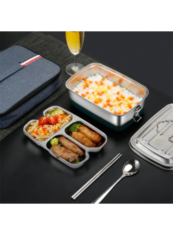 HALAMODO 304 Stainless Steel Double Layer Bento Box, 3 Compartments, Silver 2000ml  - Image 2