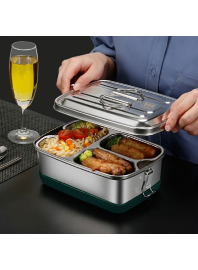 HALAMODO 304 Stainless Steel Double Layer Bento Box, 3 Compartments, Silver 2000ml  - Image 1