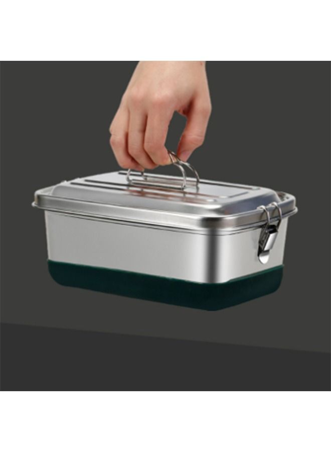 HALAMODO 304 Stainless Steel Double Layer Bento Box, 3 Compartments, Silver 2000ml  - Image 3