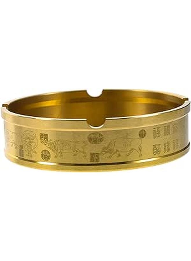 Retro Round Brass Ashtray Vintage Pattern Tabletop Container For Home Office Bar - Image 1