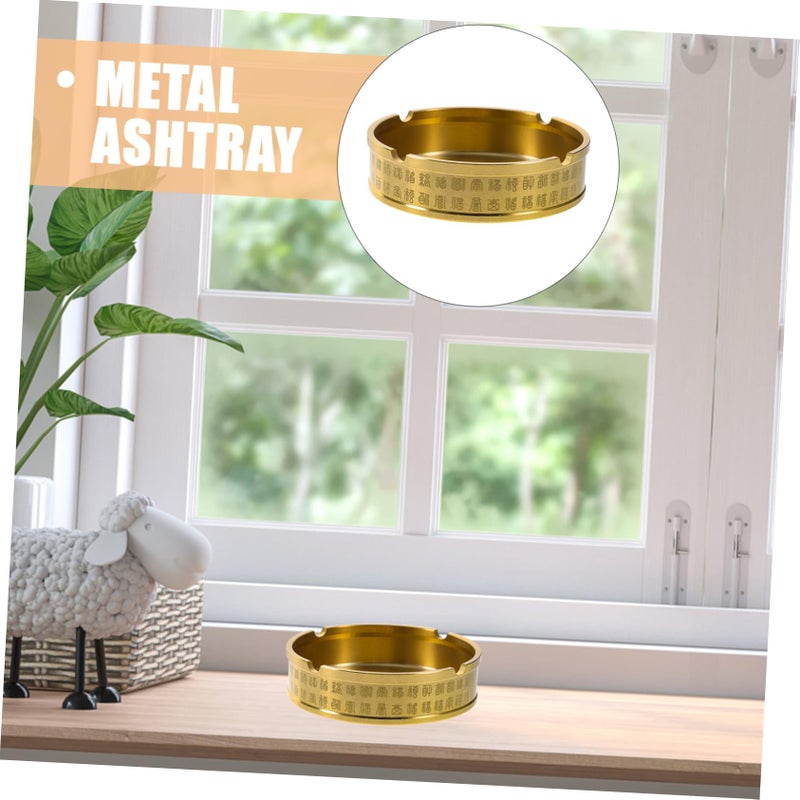 Retro Round Brass Ashtray Vintage Pattern Tabletop Container For Home Office Bar - Image 4