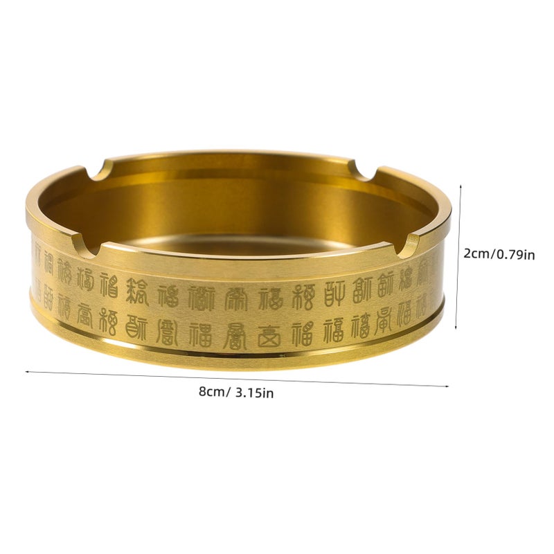 Retro Round Brass Ashtray Vintage Pattern Tabletop Container For Home Office Bar - Image 3