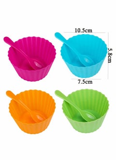 SYOSI Plastic Ice Cream Bowls With Spoons Set of 8, Dessert Frozen Yogurt Sundae Cups Fruit Snack Stackable Bowls for Kids, 4 Vibrant Colors  - Image 5