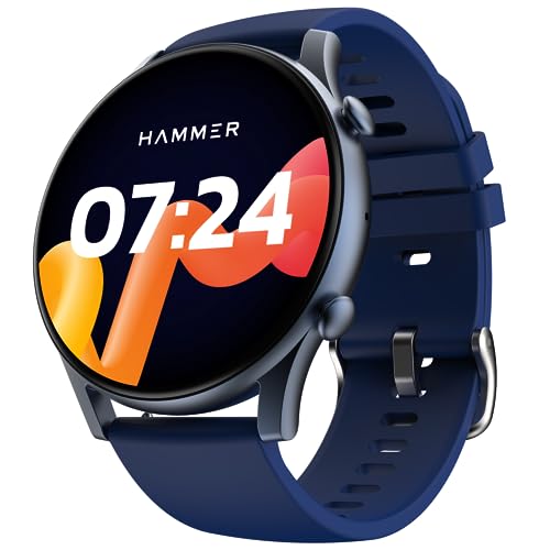 HAMMER Glide 1.43" AMOLED Round Dial Smart Watch with Calling Function, Premium Metallic Build, Always on Display, Multiple Sports Modes (Electric Blue) - Image 1