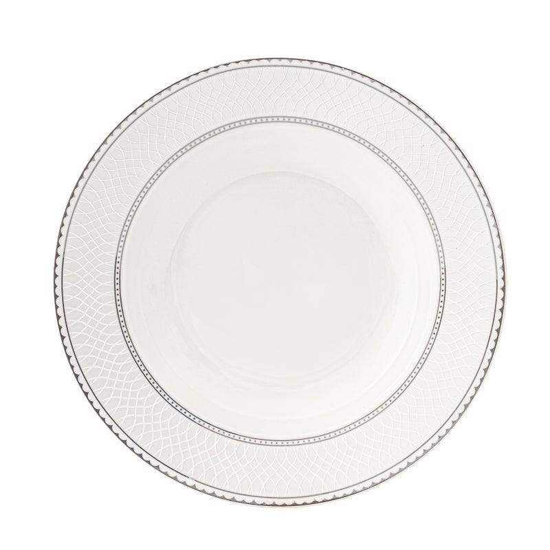 Shallow JUNA New Bone China Soup Plate 22 cm  Elegant White Deep Plate with Subtle Texture for Soups & Pasta, Premium Tableware for Daily Use, Brunch, Ramadan, Eid, Diwali & Gifting - Image 1