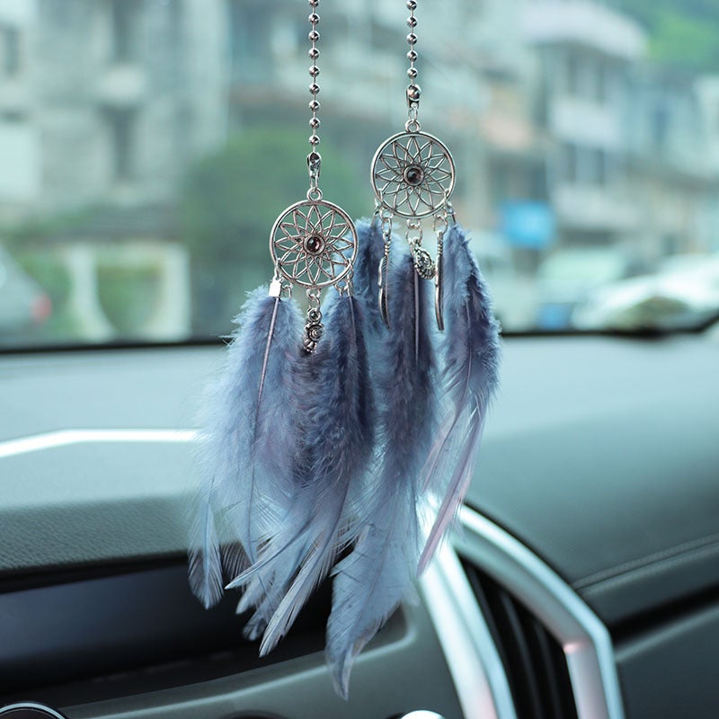 Feather Dreamcatcher Car Rearview Mirror Hanging Decor Gray feather dream catcher 