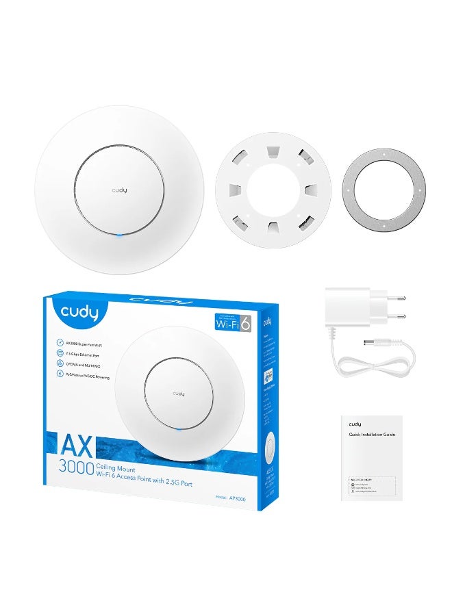 cudy AP3000 AX3000 2.5G Wi-Fi 6 Access Point – Dual-Band, PoE+, 150 Devices, 130 m² Coverage, Wall/Ceiling Mount - Image 1