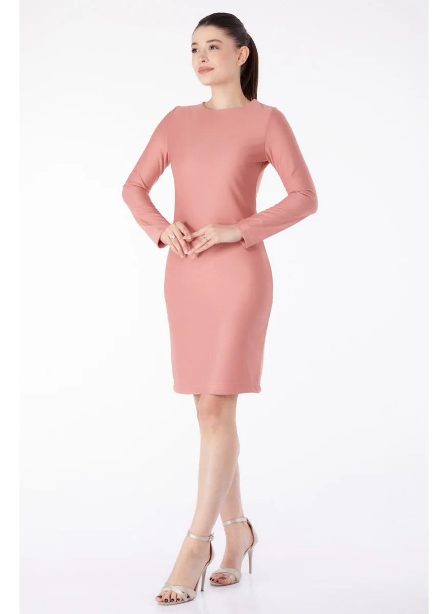 Tofisa Plain Crew Neck Women's Pink Evening Dress - 13188