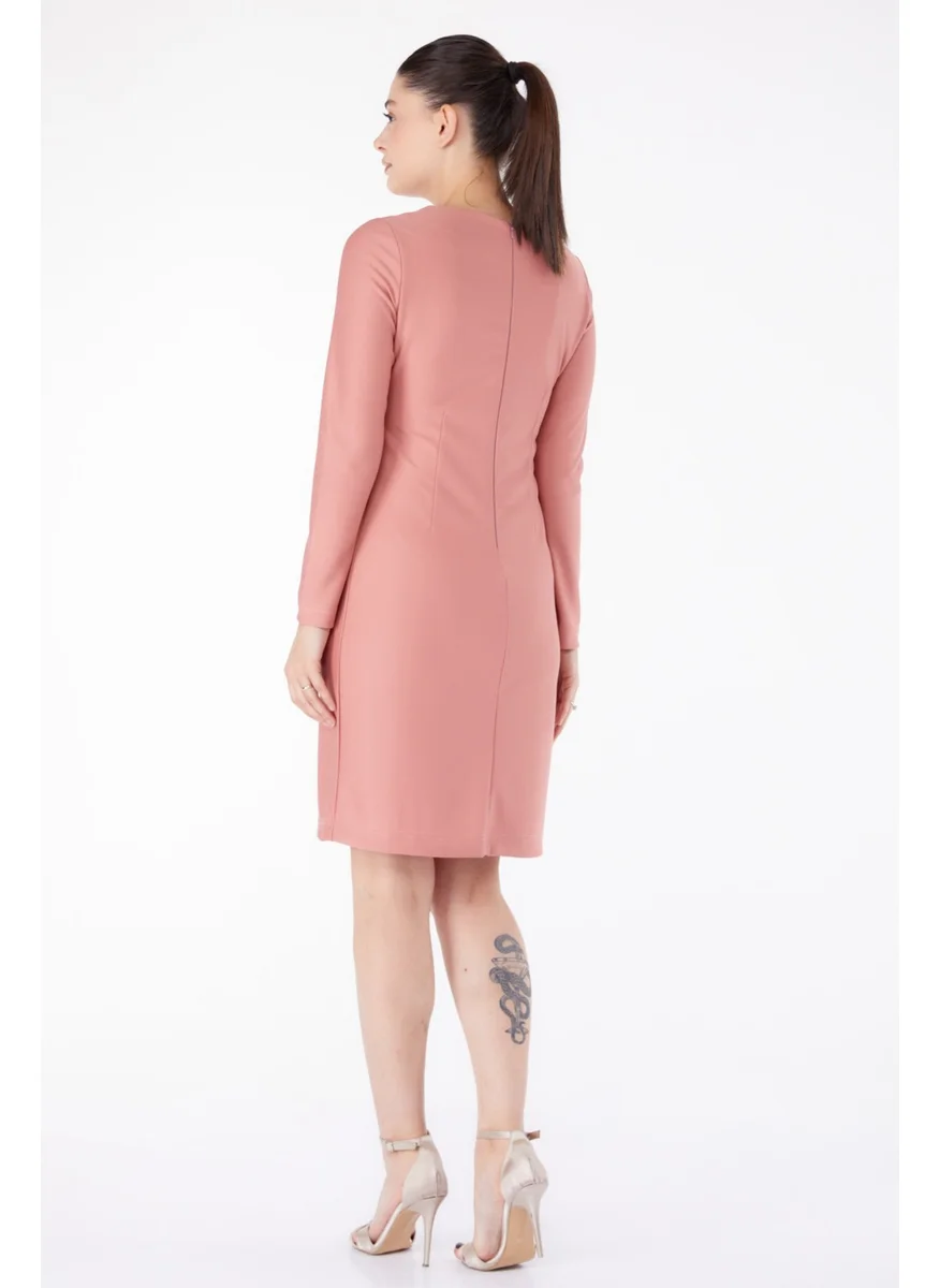 Tofisa Plain Crew Neck Women's Pink Evening Dress - 13188