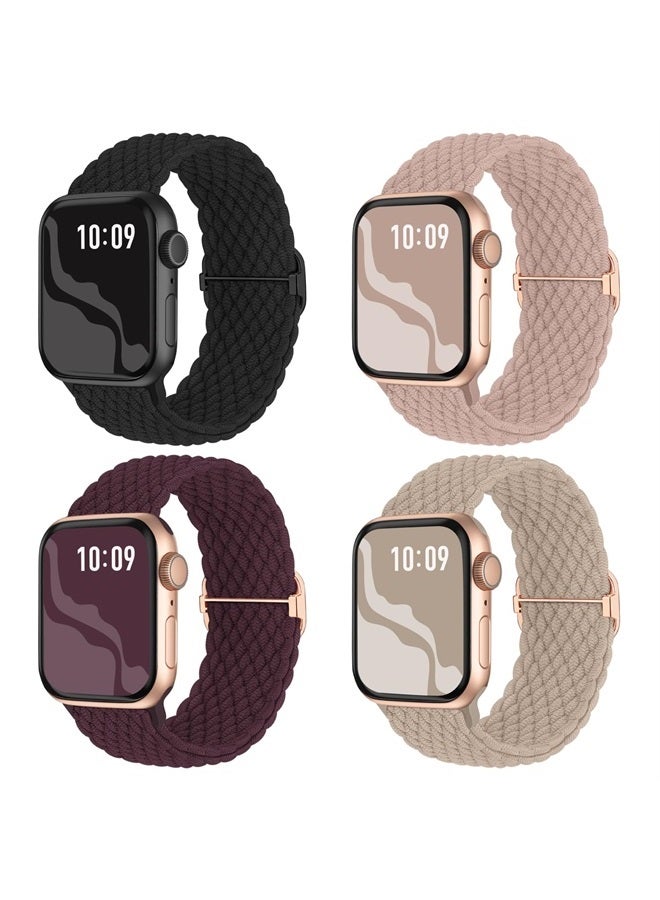 Suitisbest Braided Stretchy Solo Loop Compatible for Apple Watch Band 38mm 40mm 41mm 42mm 44mm 45mm 49mm for Women Men, Nylon Elastic Straps Wristbands for iWatch Series 8 7 6 SE 5 4 3 2 1 Ultra, 4Packs - Image 1