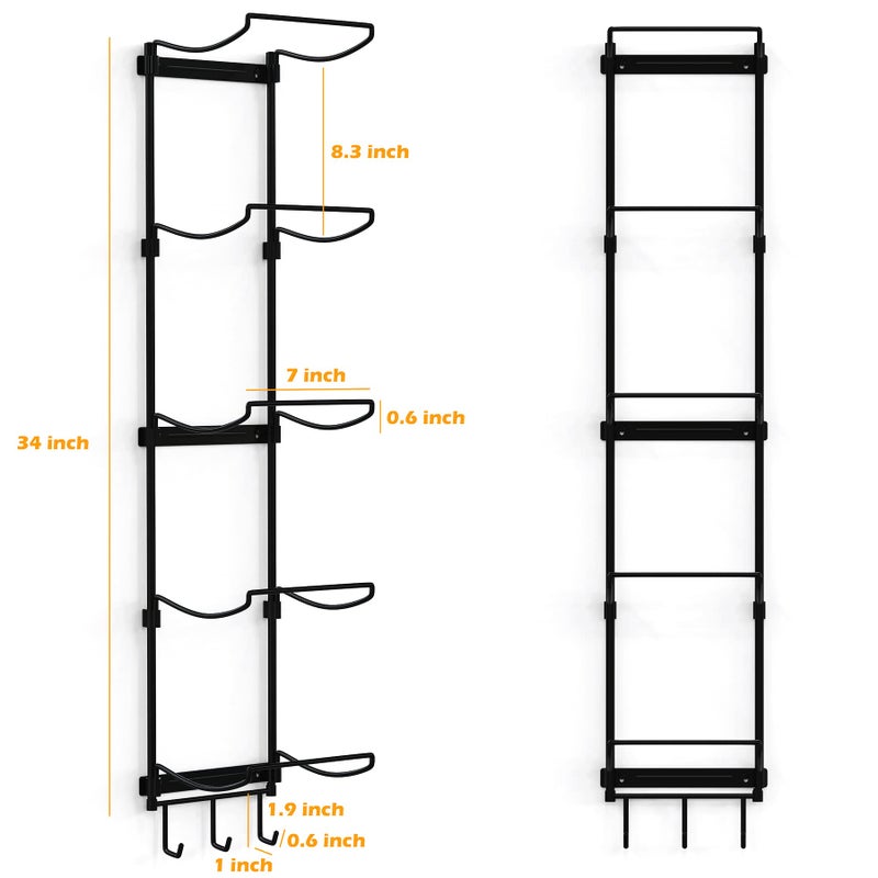 Kesito Yoga Mat Holder Wall Mount, Wall Rack Organizer, Storage Foam Roller and Block, with 5 Sectional and 3 Hooks for Hanging Yoga Strap, Resistance Bands at Fitness Class or Home Gym, Decor(Black) - Image 4