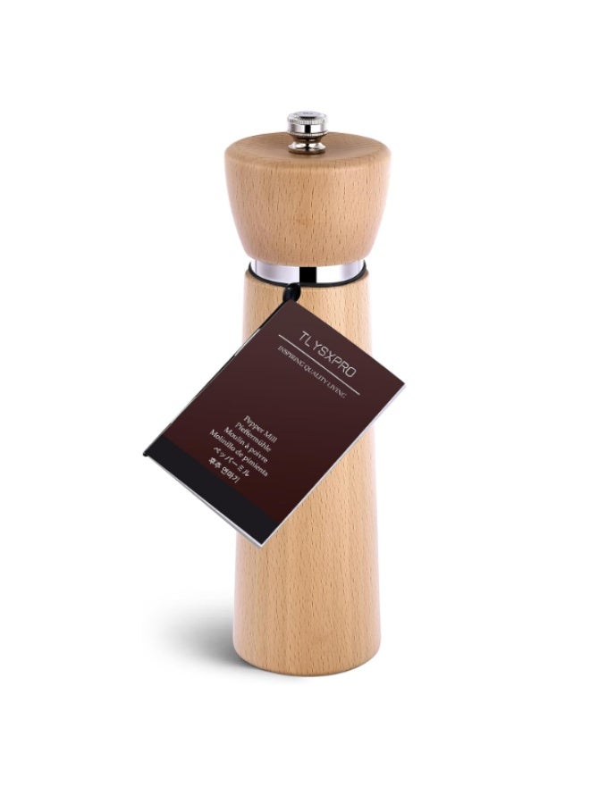 TLYSXPRO Wooden Pepper Grinder, Refillable Pepper Mill with Adjustable Upgraded Large Size Ceramic Burr, Manual Salt Grinder with Beech Wood Body, 8.3” Tall - Image 1