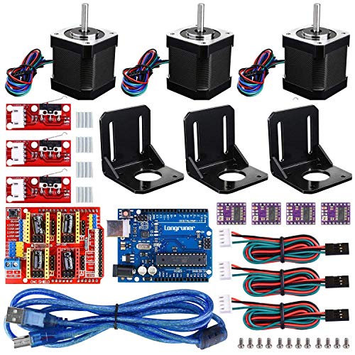 Longruner 3D Printer CNC Controller Ardiuno CNC kit with for ArduinoIDE,Longruner GRBL CNC Shield Board+RAMPS 1.4 Mechanical Switch Endstop DRV8825 A4988 Stepper Motor Driver Nema17 Stepper Motor LKB02,Black - Image 1