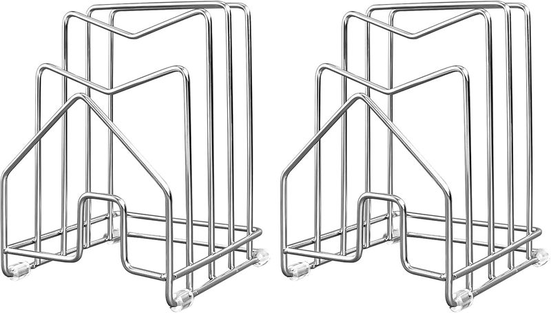 SUNFICON 2 Pack Pot Lid Organizer Cutting Board Holder Inside Cabinet 304 Stainless Steel Pots and Pan Organizer Under Cabinet Pot Cover Cookie Sheet Bakeware Serving Tray Cooling Rack Stand Kitchen Countertop - Image 1