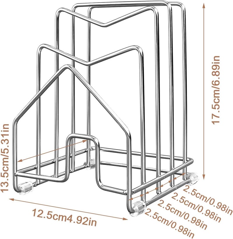 SUNFICON 2 Pack Pot Lid Organizer Cutting Board Holder Inside Cabinet 304 Stainless Steel Pots and Pan Organizer Under Cabinet Pot Cover Cookie Sheet Bakeware Serving Tray Cooling Rack Stand Kitchen Countertop - Image 2