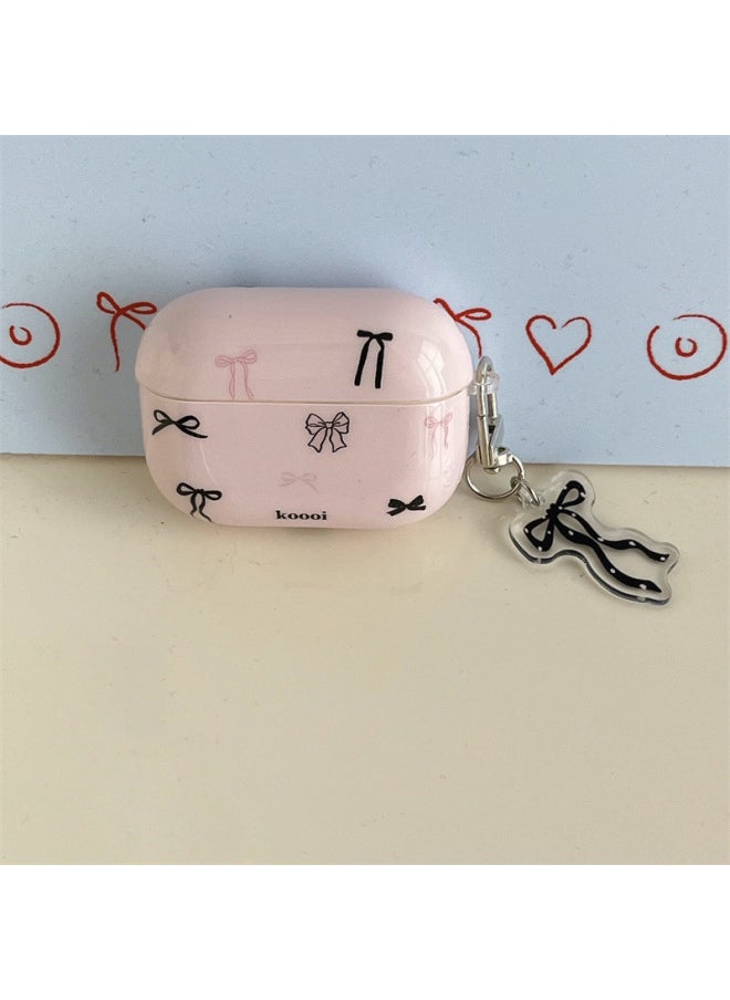 Generic - Korean Ins Niche Bow Applicable Airpods Protective Case 2 For Apple Wireless Bluetooth 3 Generation Pro2 Headset Case-Color:Foundation Black Bow Earphone Cover Case + Pendant-Applicable Models:Airpods Pro - Image 1