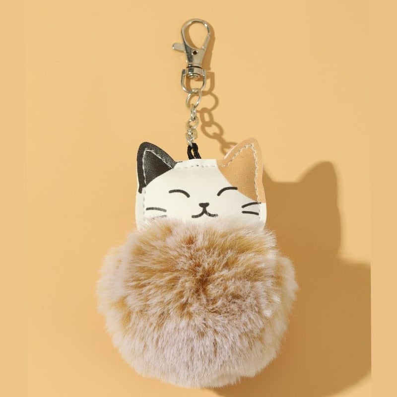 POYAMUSE Fluffy Cat Pom Pom Ball Keychain - Cute Kitty Plush Ball Accessory Keyring for Women Girls Bag Decoration (Calico cat) - Image 2